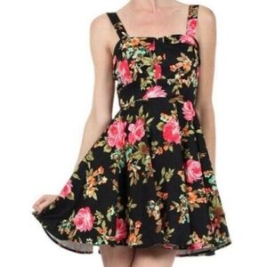 Ixia retro black pink floral spring fling fit and flare sleeveless mini dress